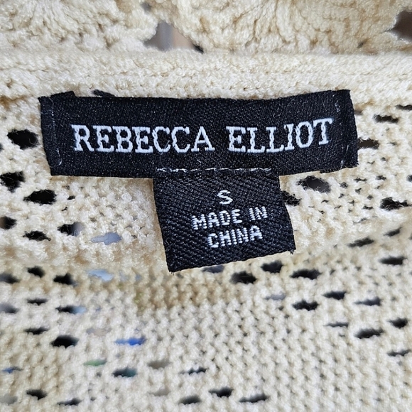 Rebecca Elliot Cottagecore Boho Tan Crochet Knit Open Front Vest Cardigan Small - Picture 13 of 13